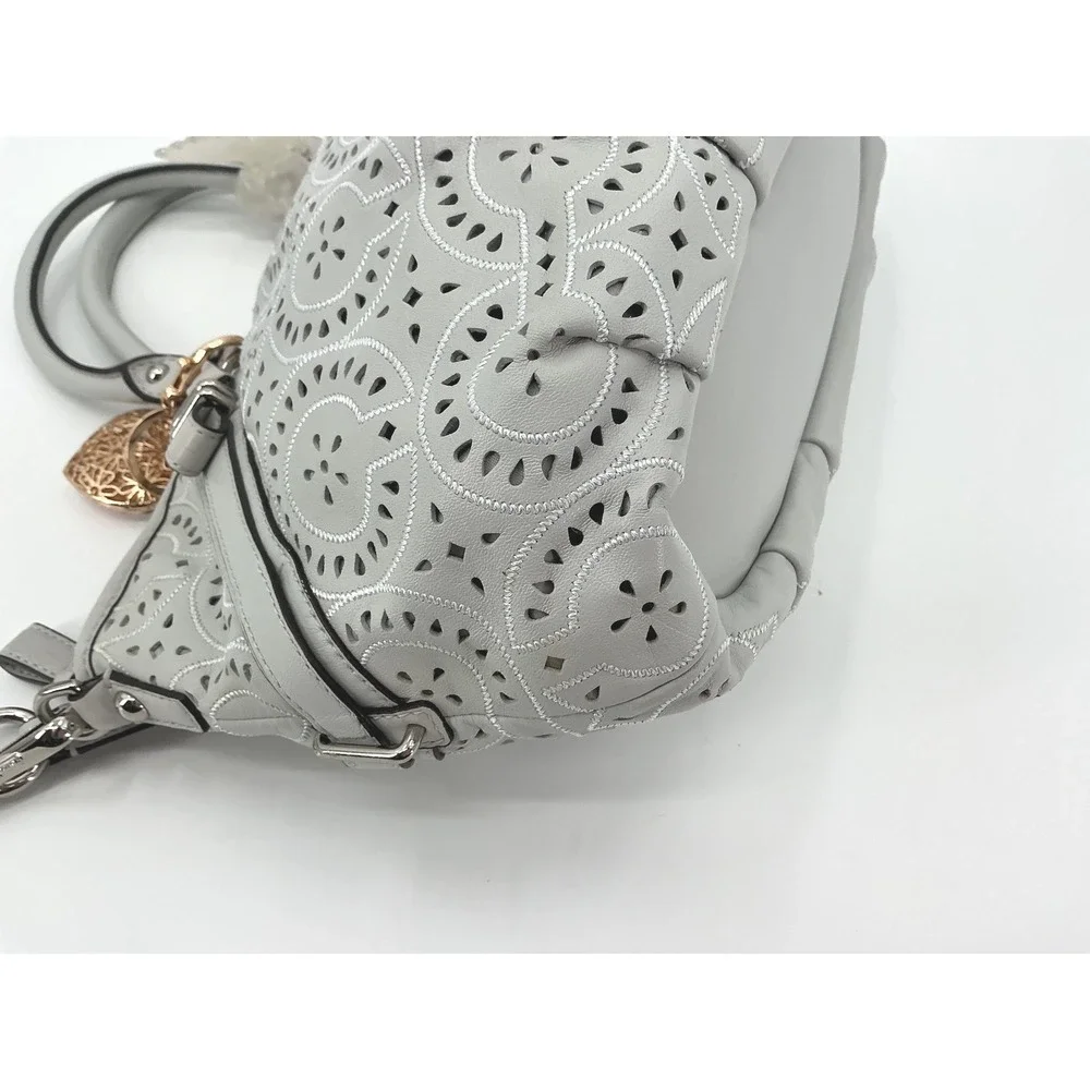 Coach‎ Madison Gray Laser Cut Leather Satchel Crossbody Bag